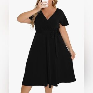 Ruffle sleeve black Wrap Dress